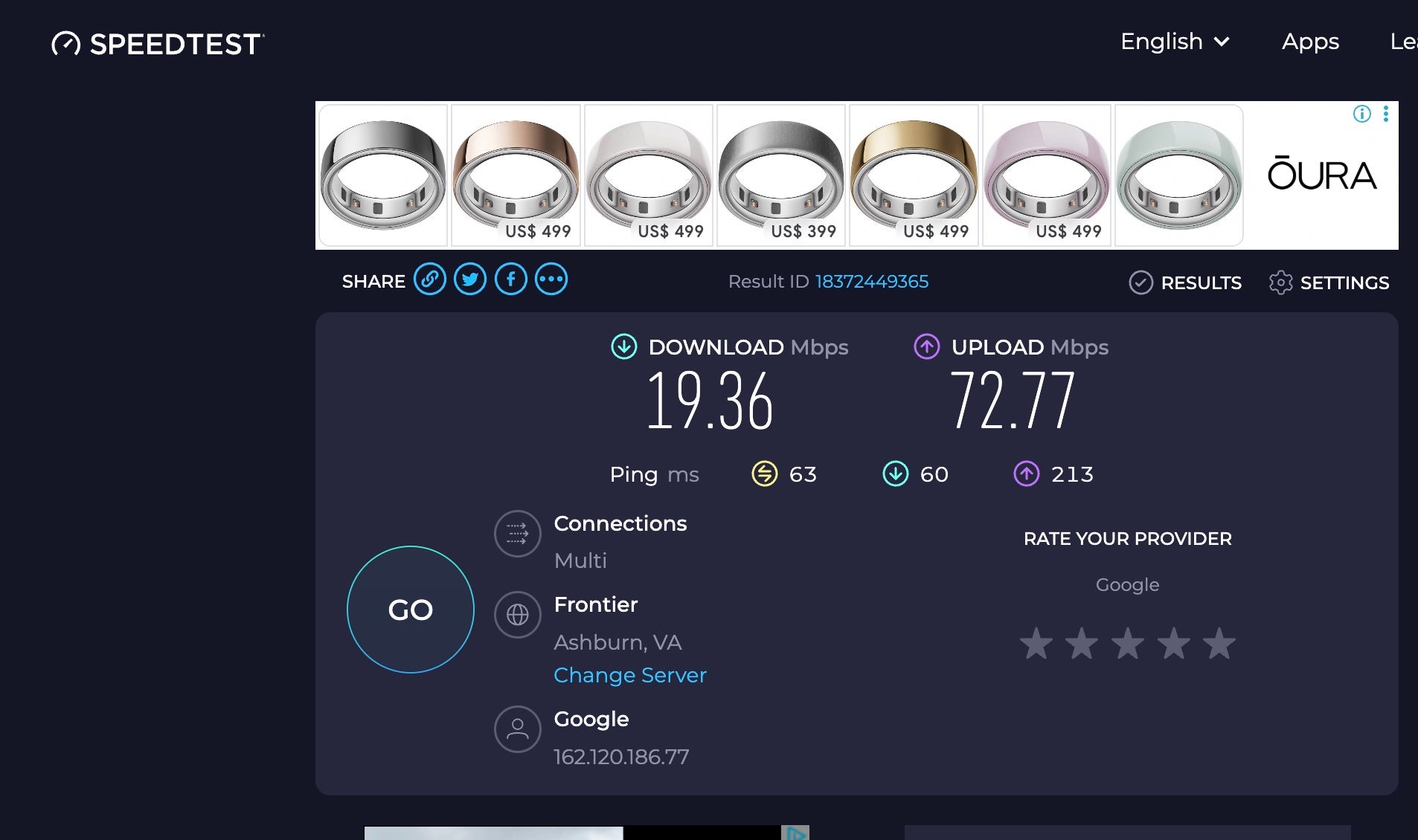 Internet speed test. 