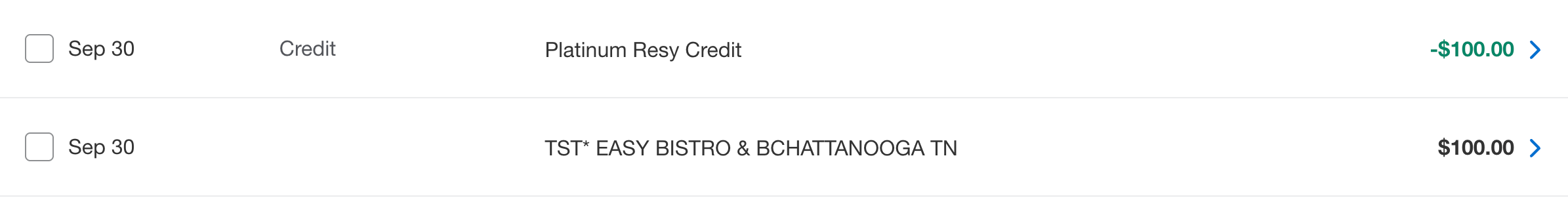 Resy credit example