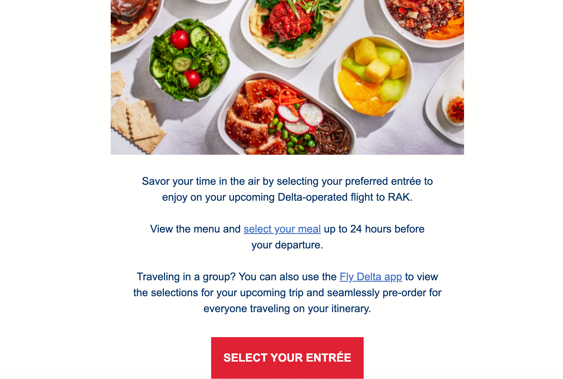 Pre-flight meal selection. DELTA AIR LINES