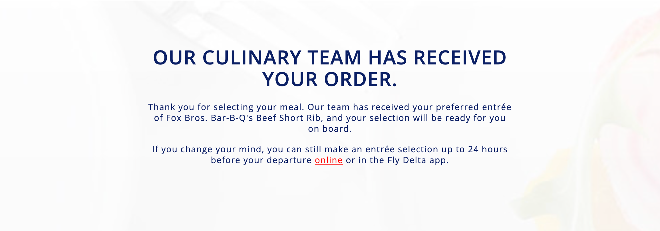 Pre-flight meal selection. DELTA AIR LINES