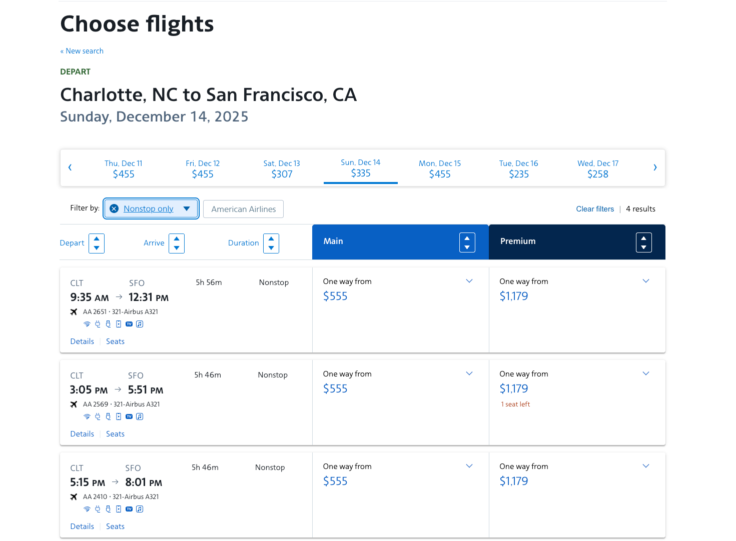 American Airlines booking example