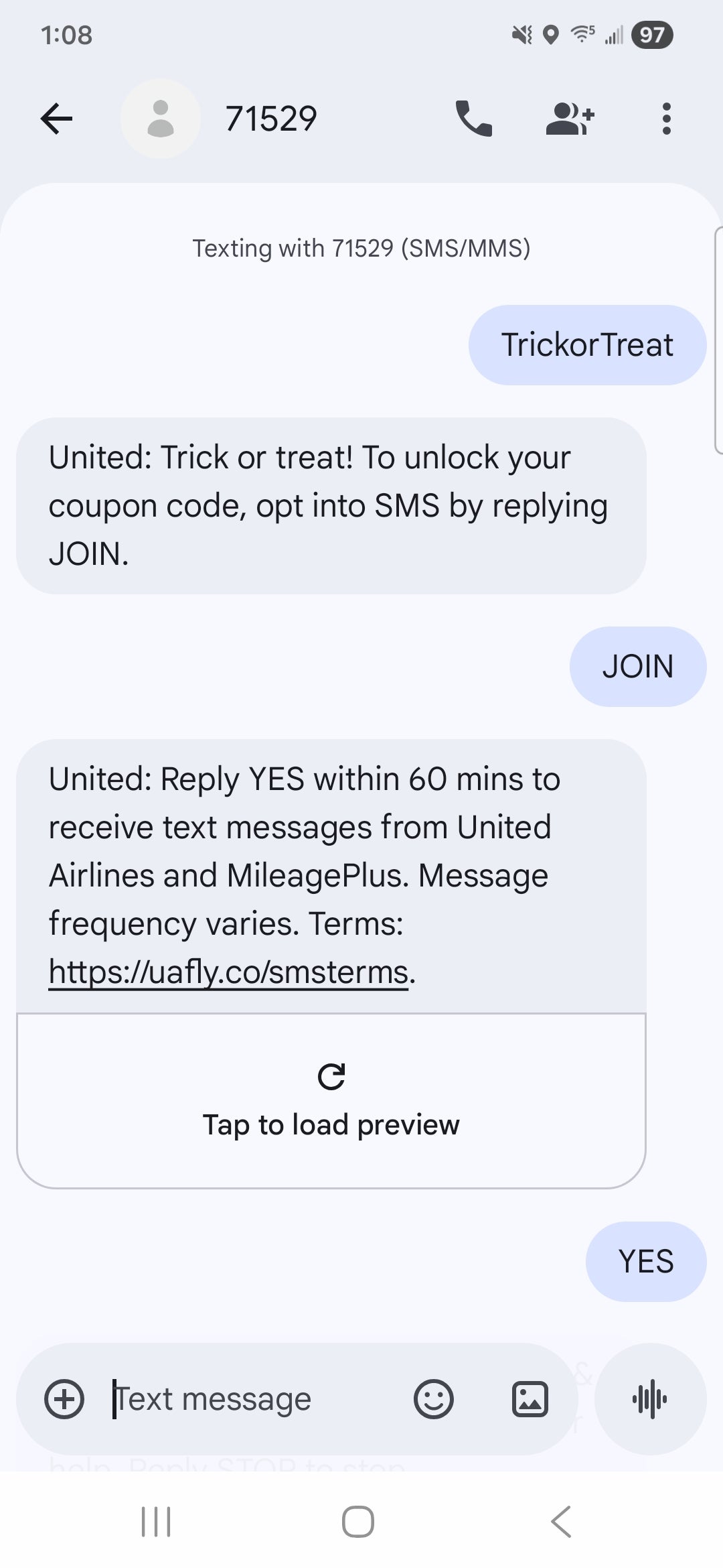 United trick or treat text process