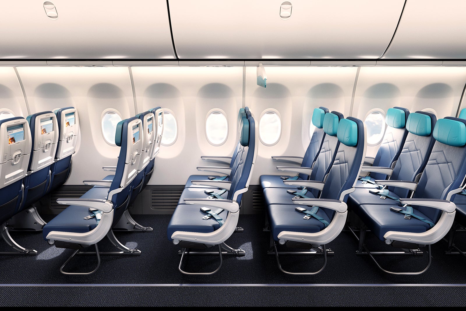WestJet to retrofit some cabins where reclining seats may cost more Artist rendering of new WestJet interior.