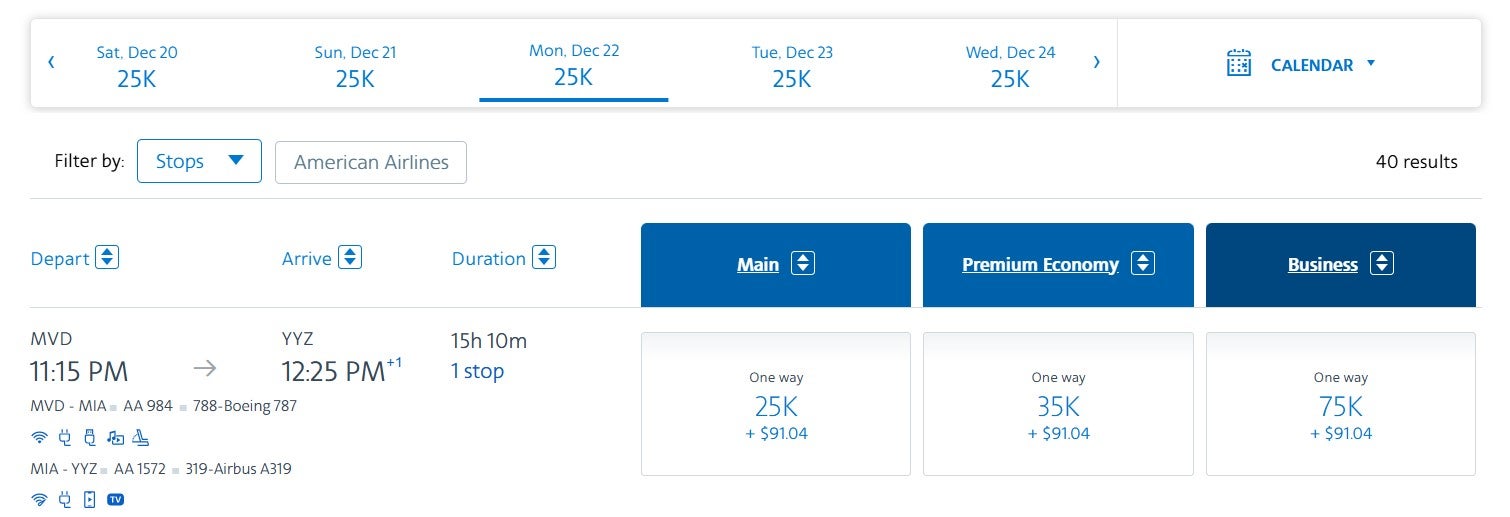 American Airlines award options