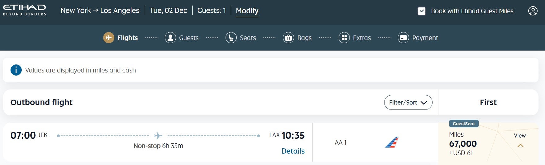 Redeeming Etihad Guest miles