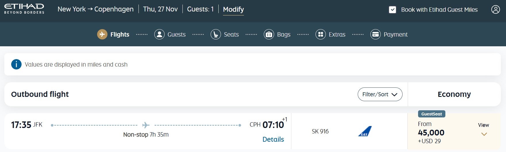 Redeeming Etihad Guest miles