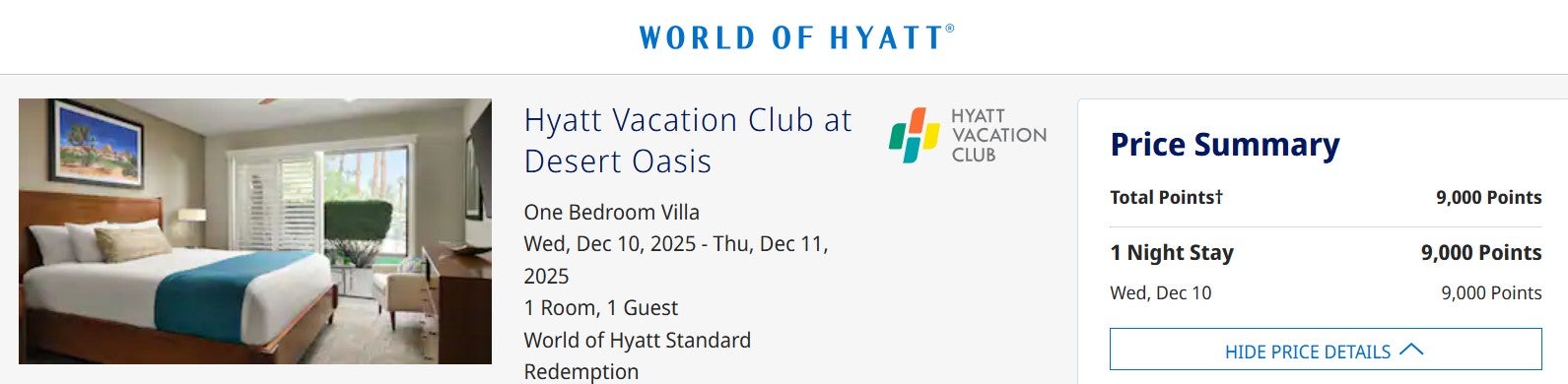 Hyatt Vacation Club award booking