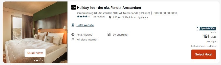 IHG search results with a special offer flag