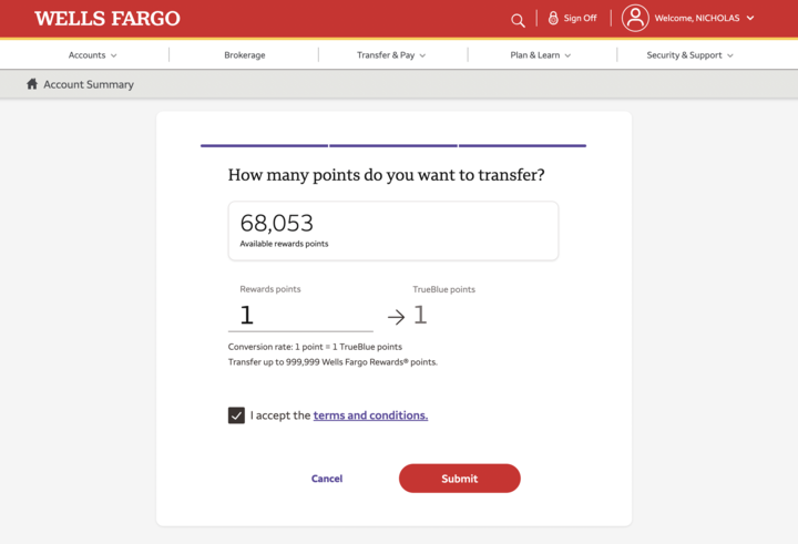Wells Fargo Rewards screenshot