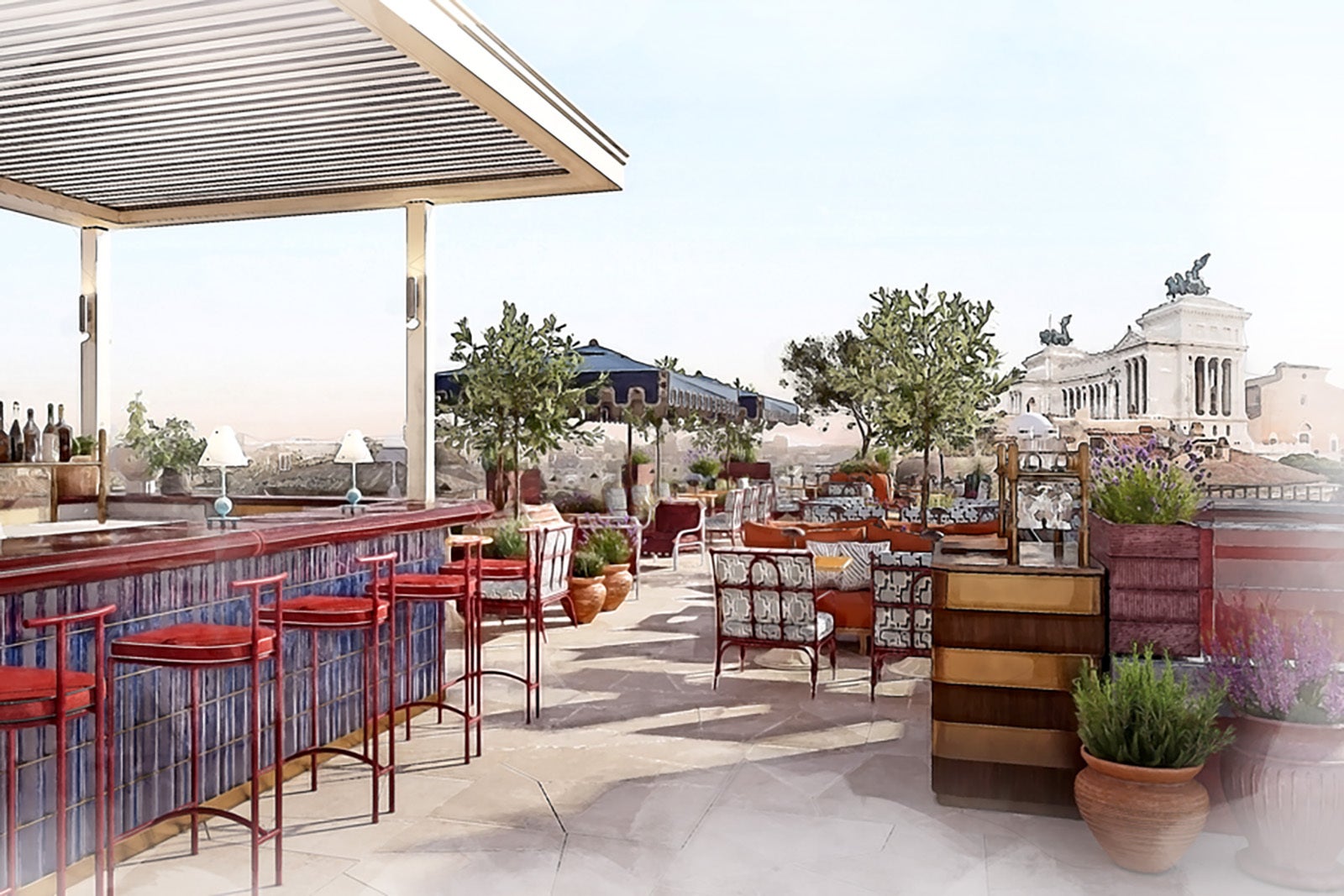 Artist rendering of Thompson Rome rooftop bar