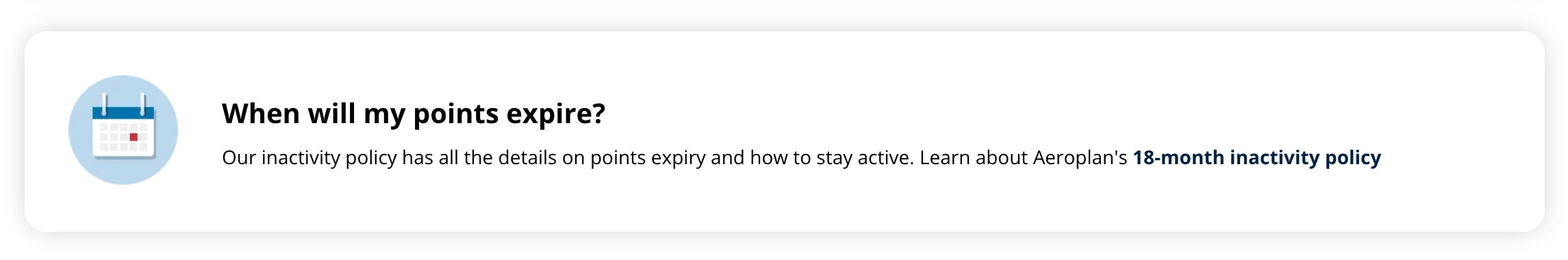 Screenshot of Aeroplan website showing where to find the expiration date on your Aeroplan account.