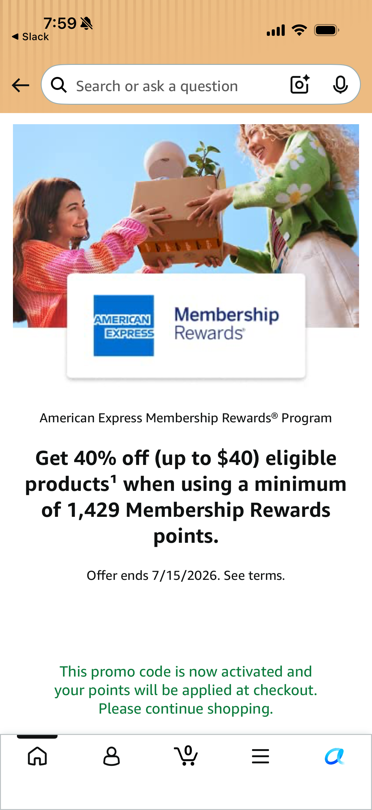 Amazon savings offer for Amex Membership Rewards points.
