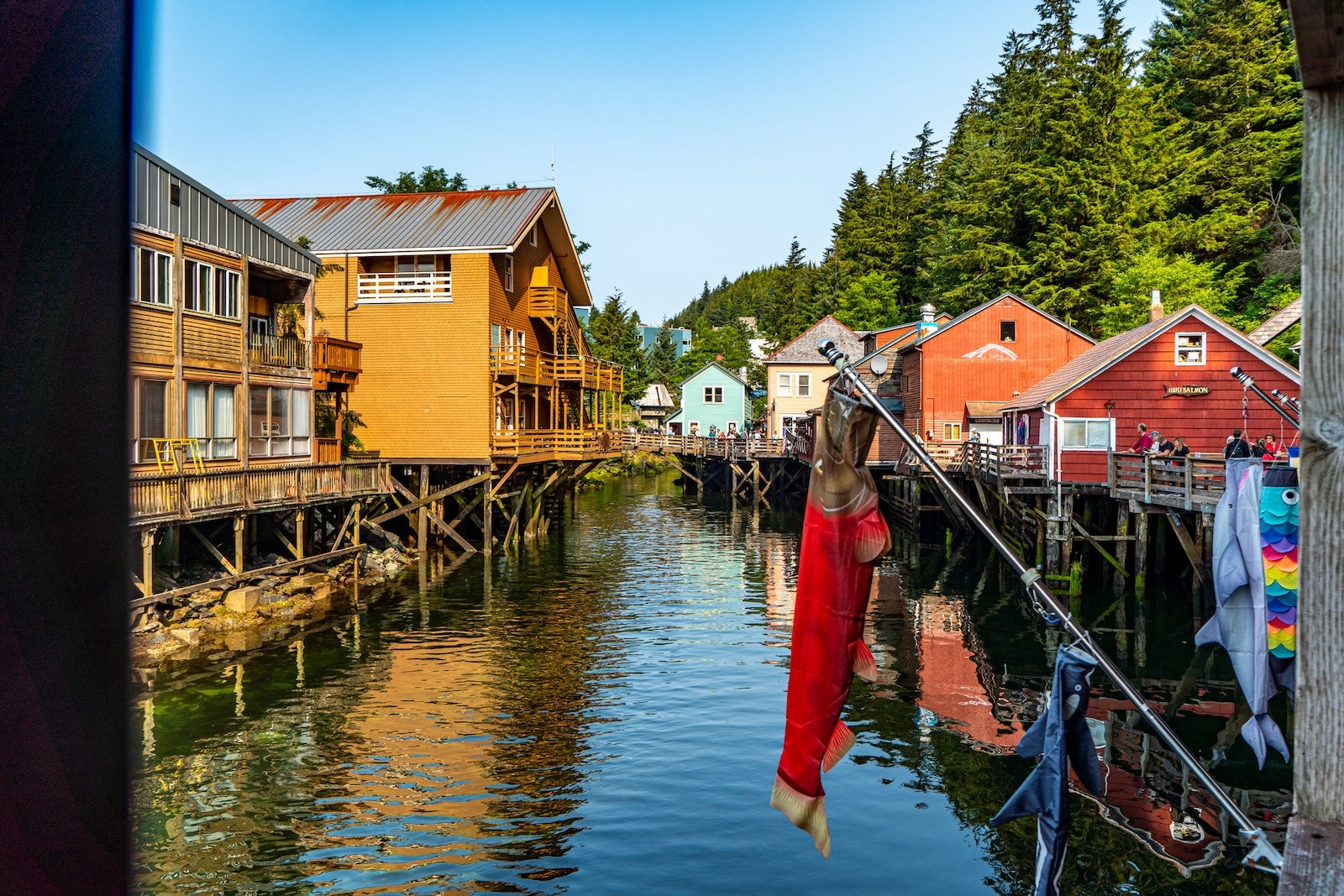 Ketchikan, USA - July 28, 2023: Creek Street view in Ketchikan, Alaska, USA.