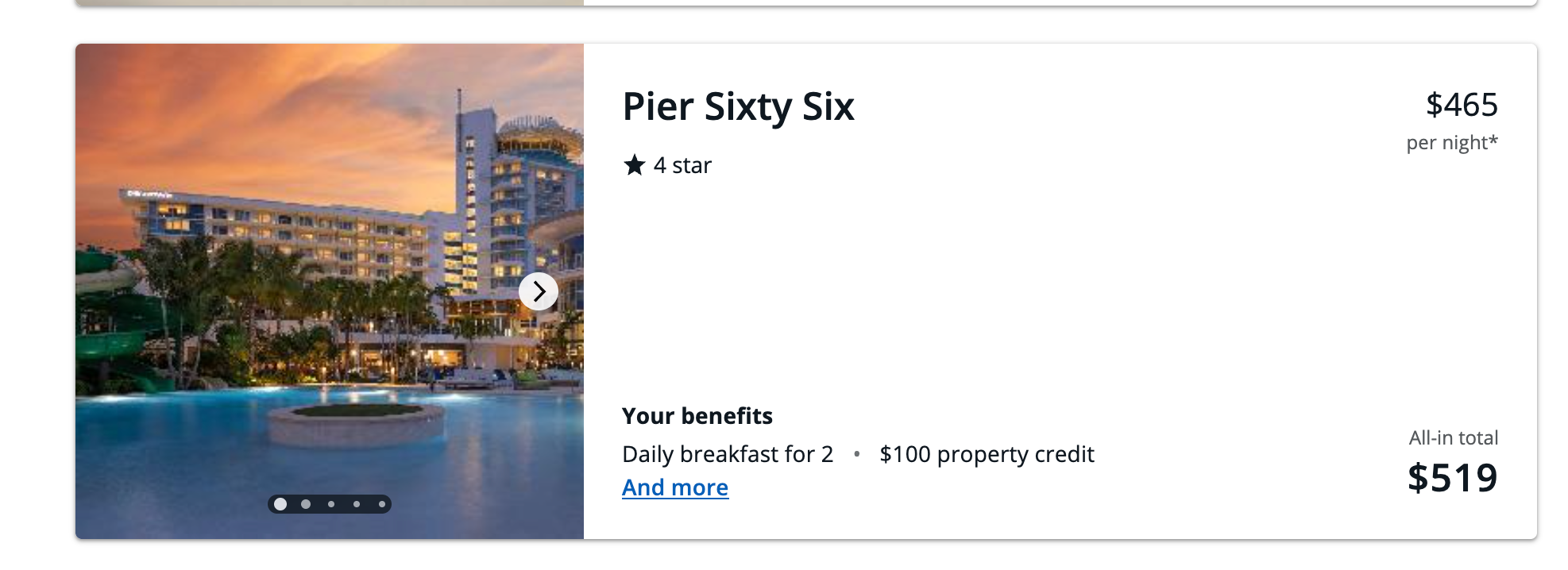 screenshot of Pier Sixty Six prices