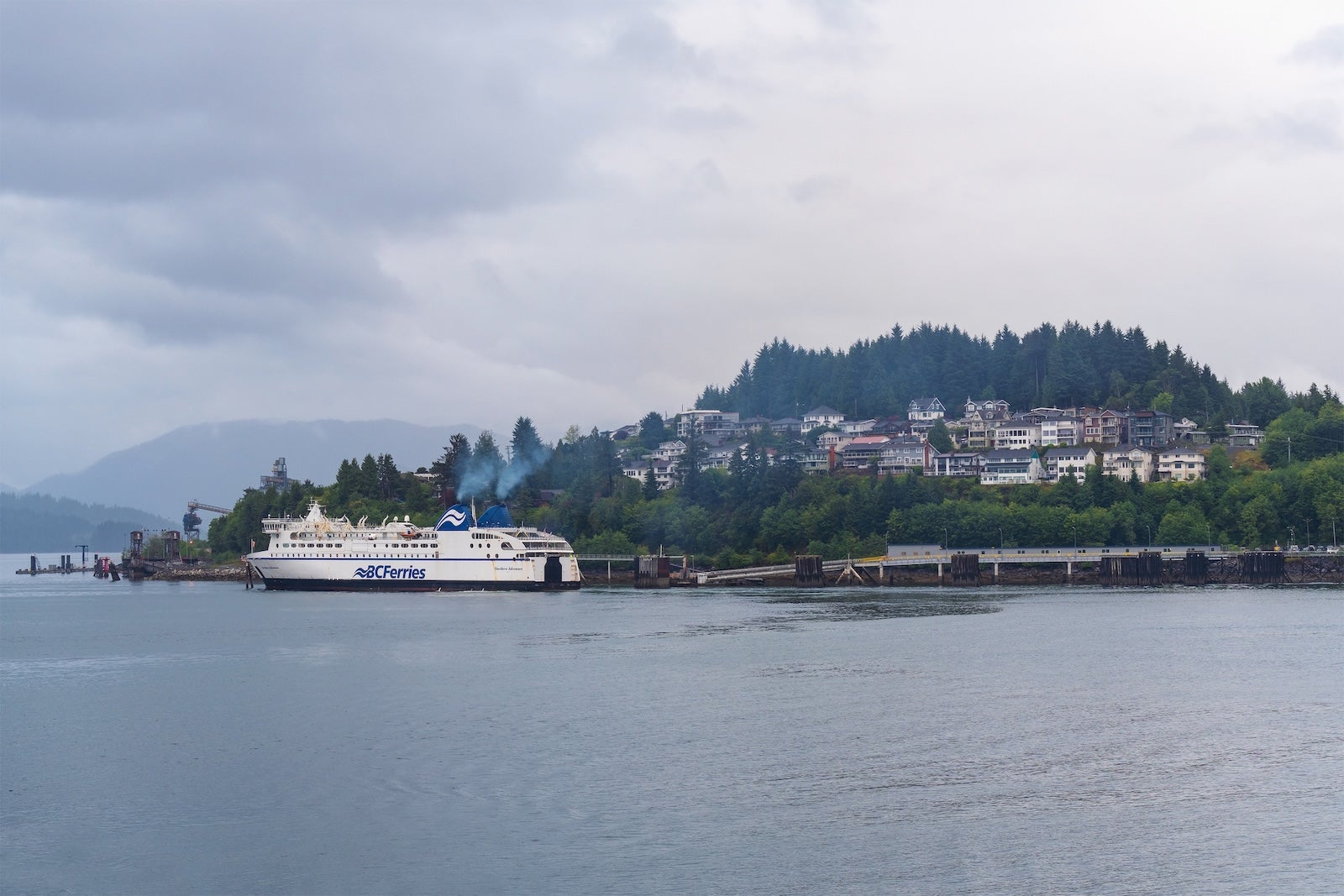 Prince Rupert harbor with ferry along inside passage cruise, Vancouver Island, British Columbia.
