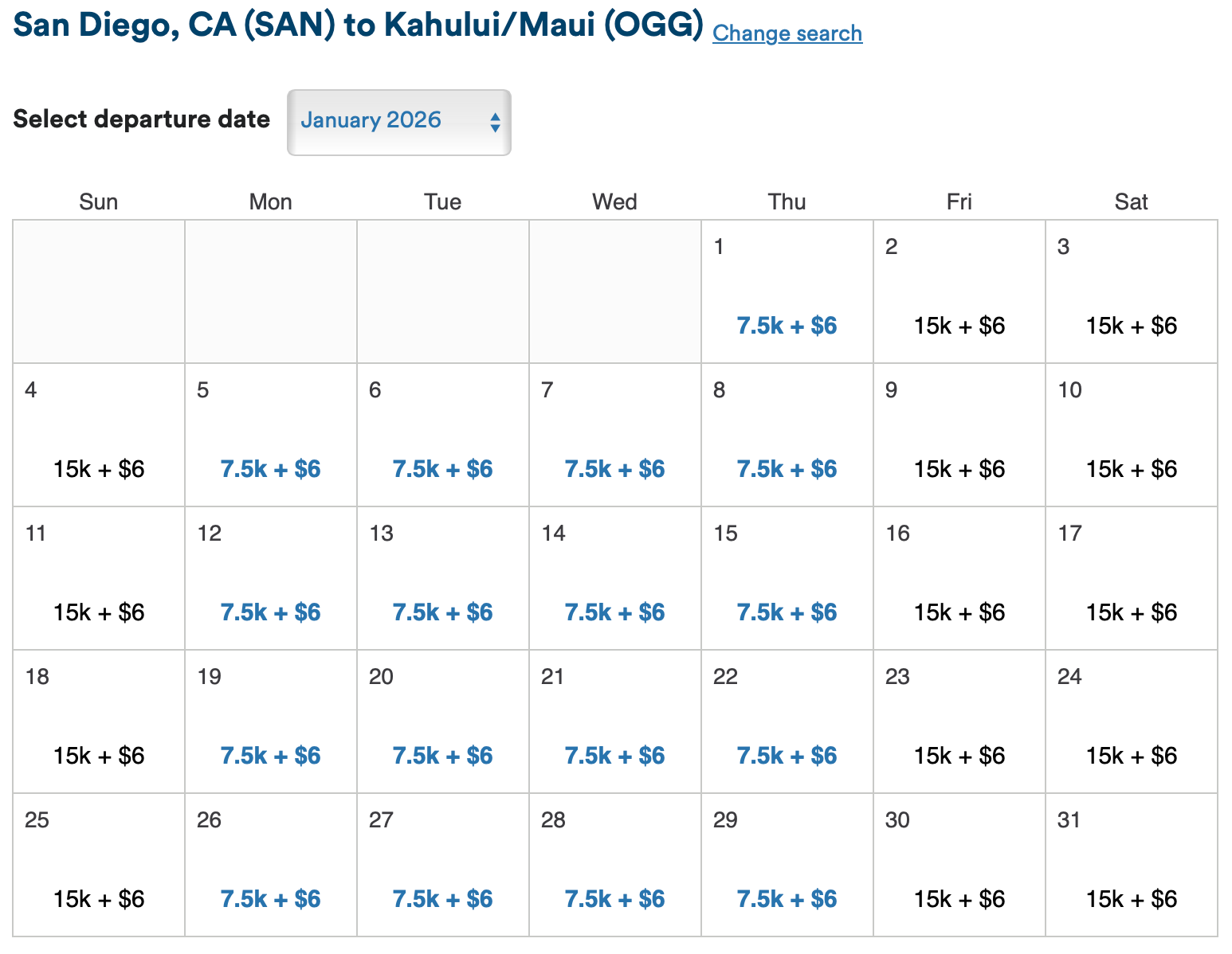 ALASKA AIRLINES calendar