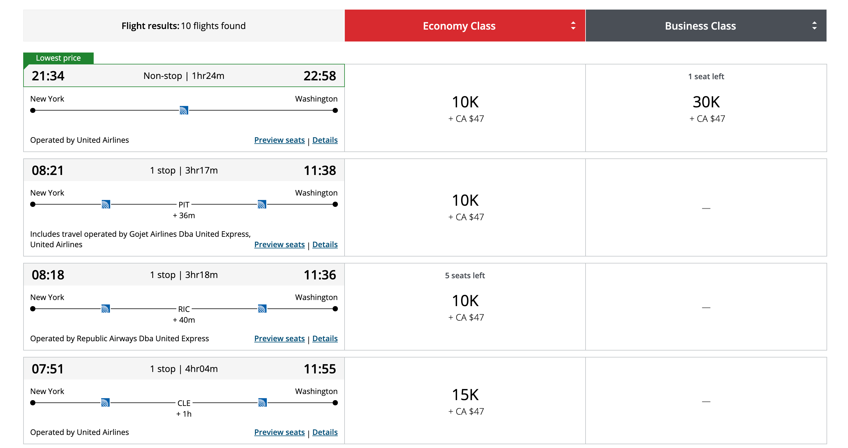 Air Canada screenshot