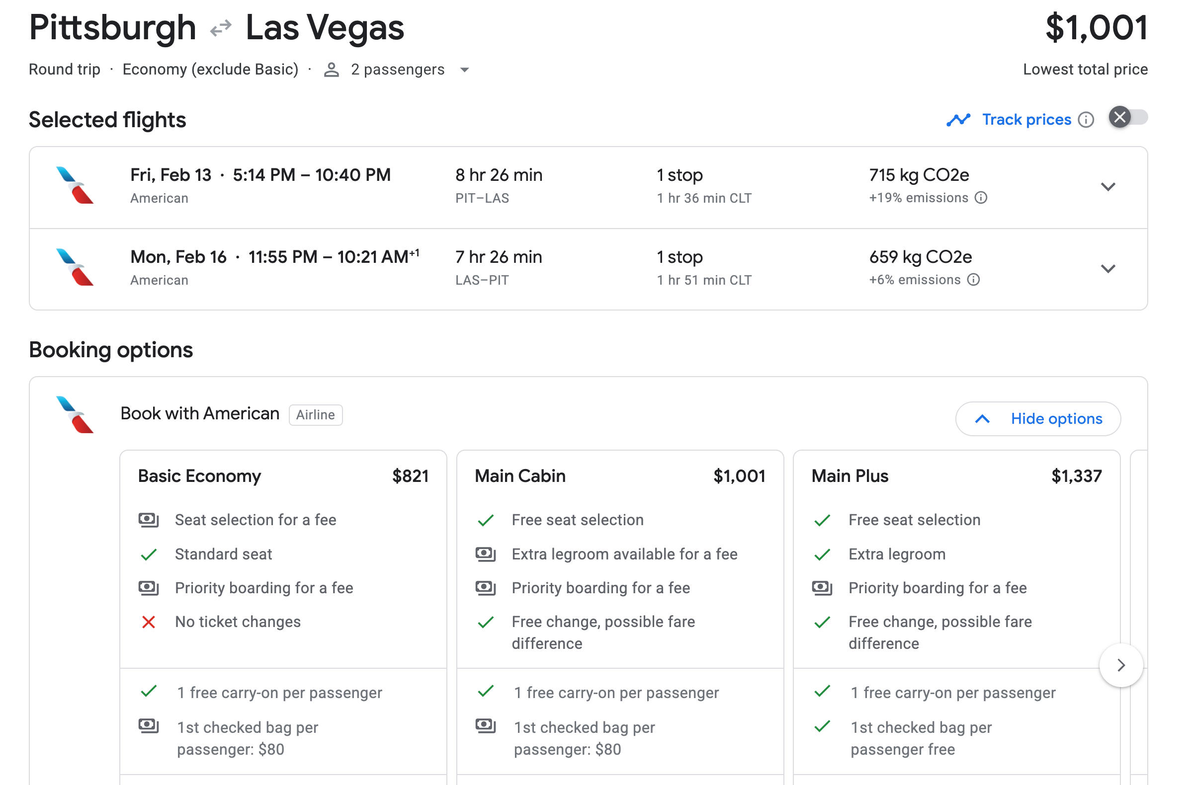 Google Flights screenshot
