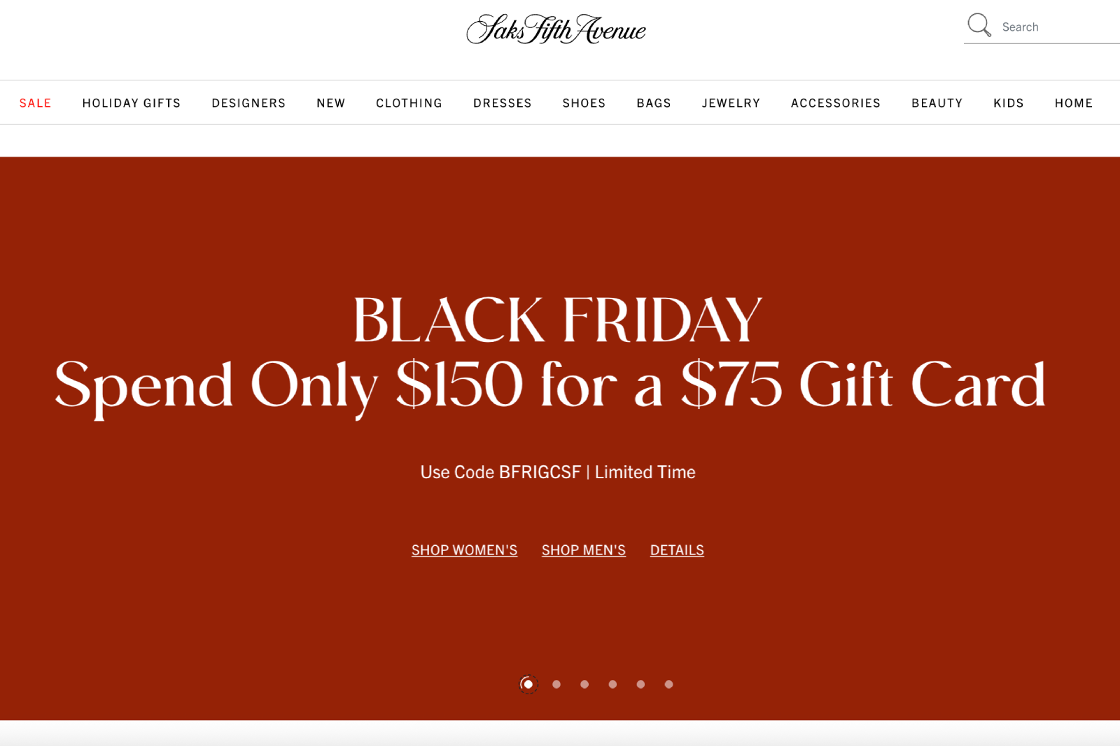 screenshot of Saks Black Friday deal