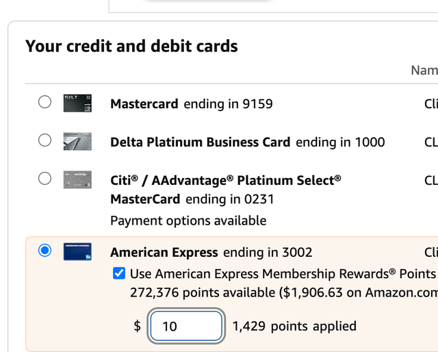 Using Amex points at Amazon.com