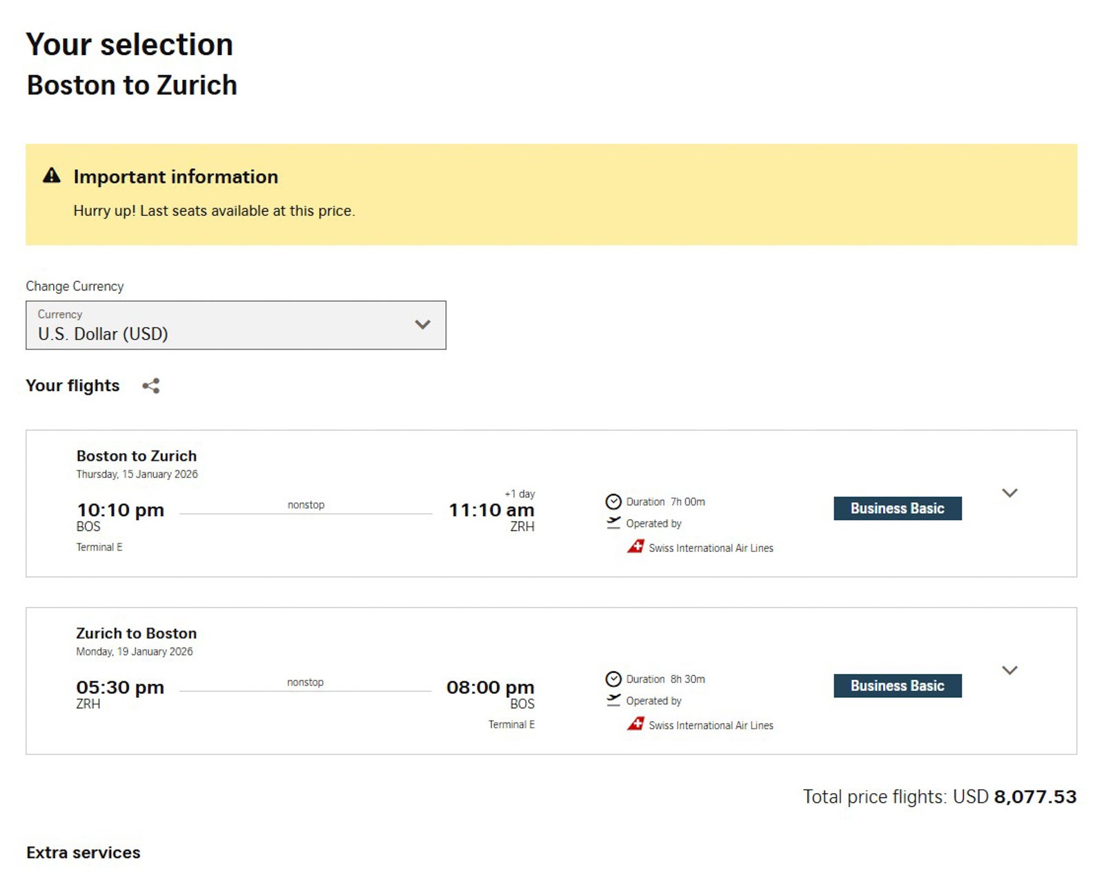 swiss booking page
