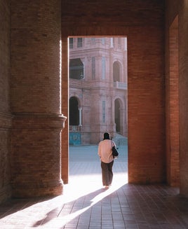 Person walking through door