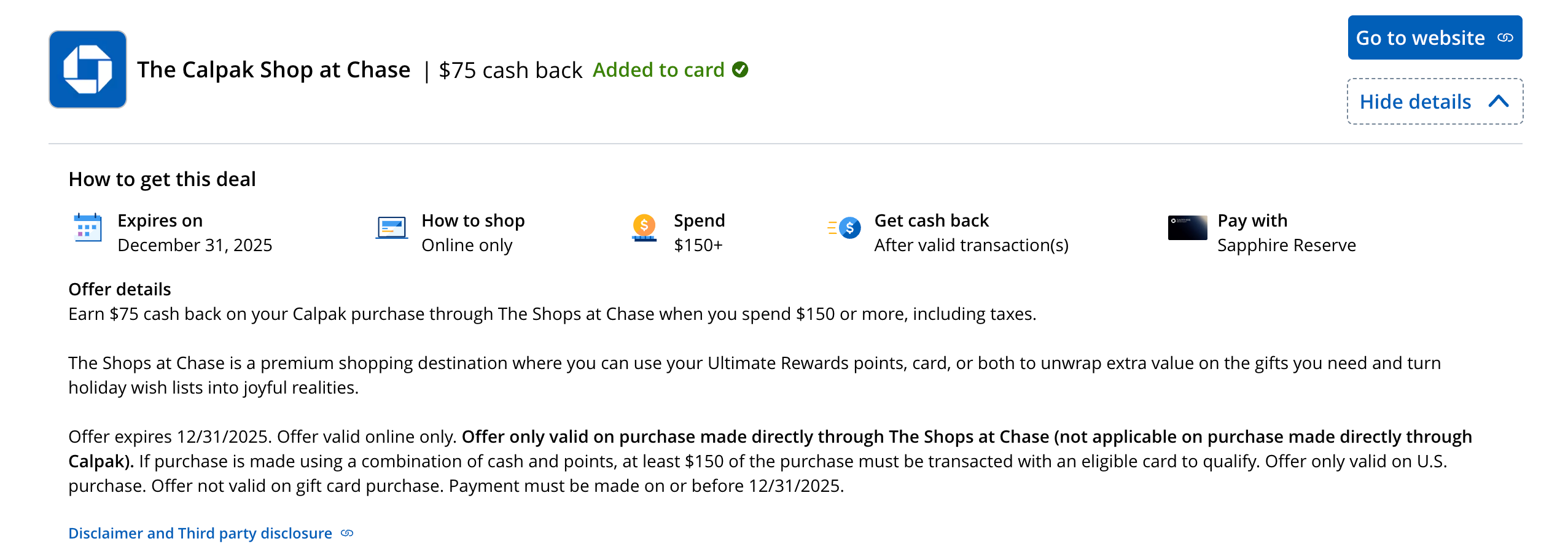 Credit card shopping offer