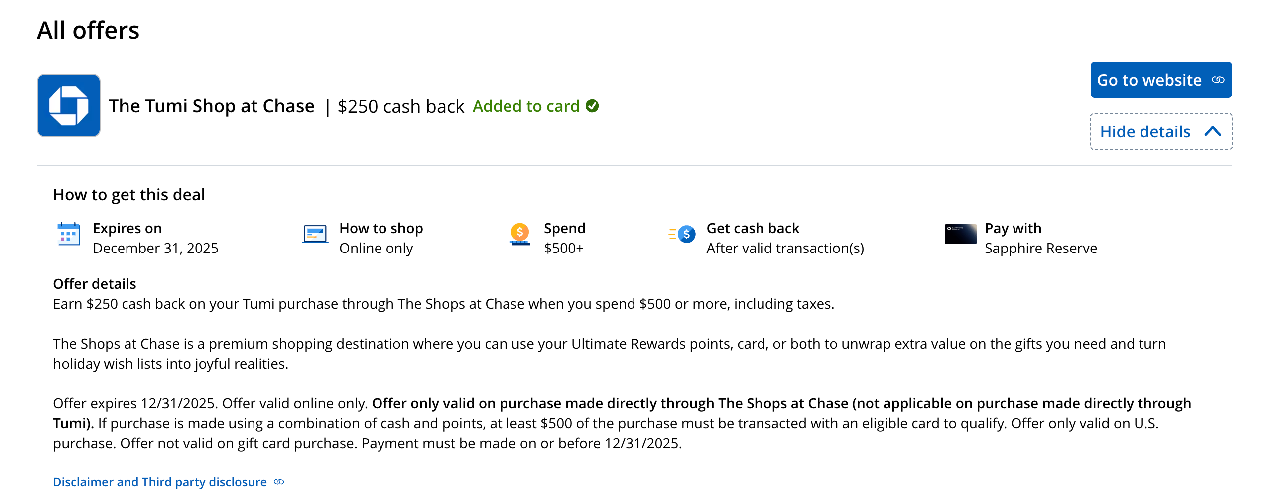 credit card shopping offer