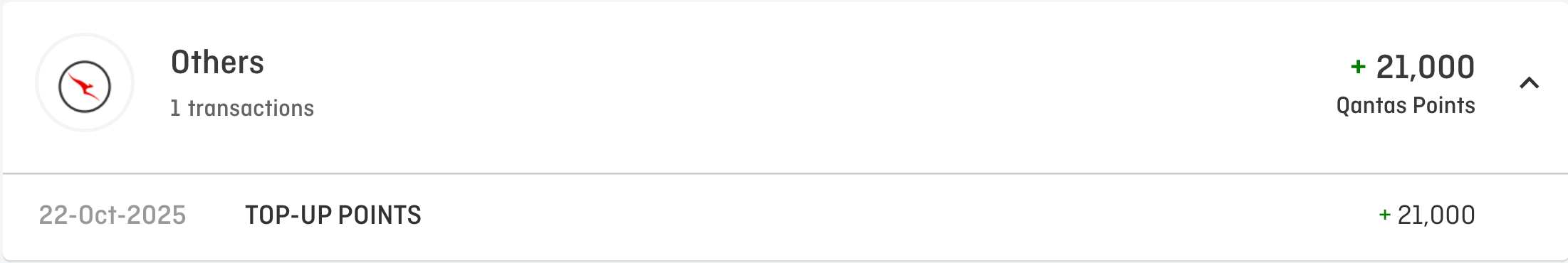 A record of a Qantas points purchase