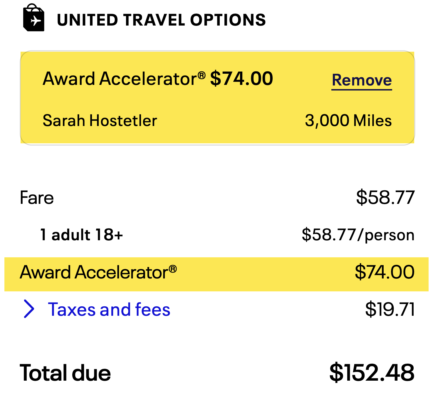 A look at United Airlines checkout page