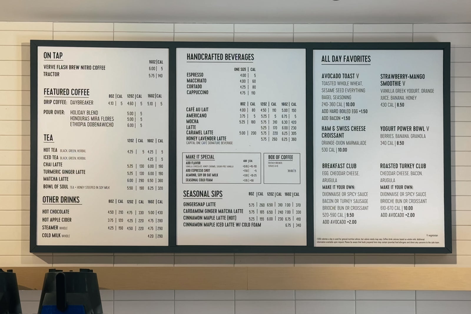 Capital One Cafe menu board