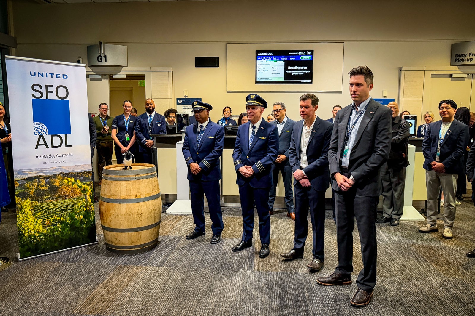 United inaugural SFO-ADL flight ribbon cutting