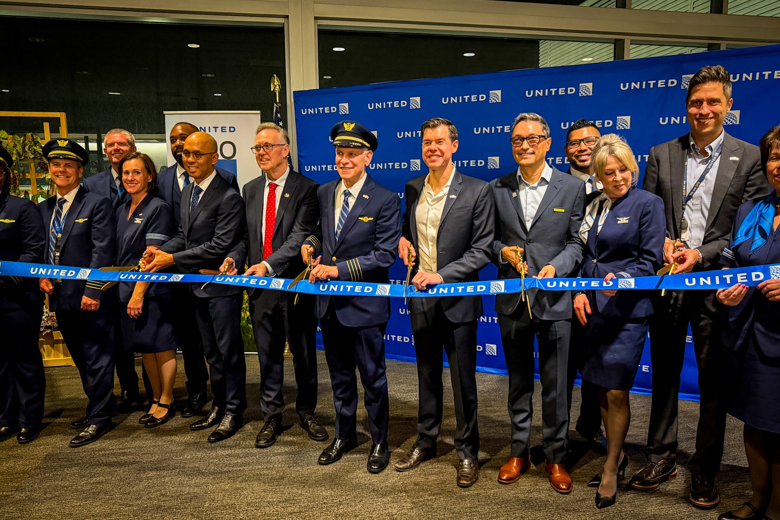 ribbon cutting before United's first flight from San Francisco to Adelaide, Australia