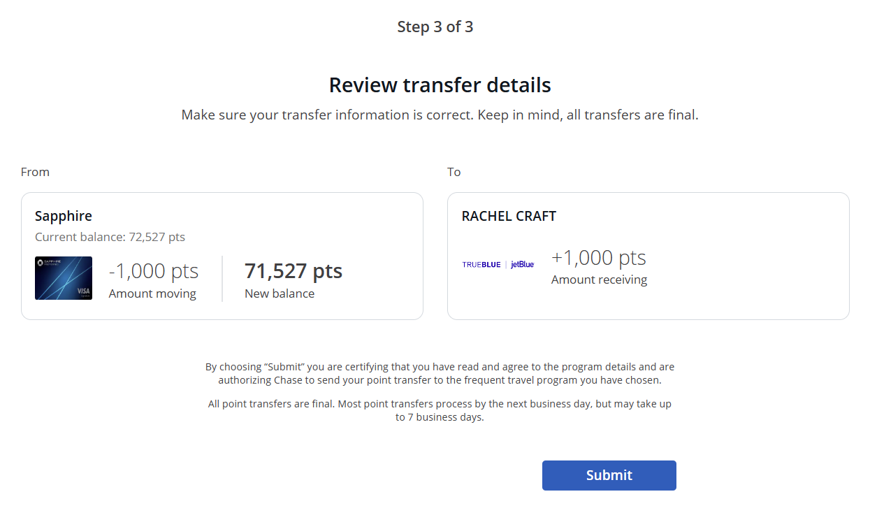 Chase JetBlue transfer step 3