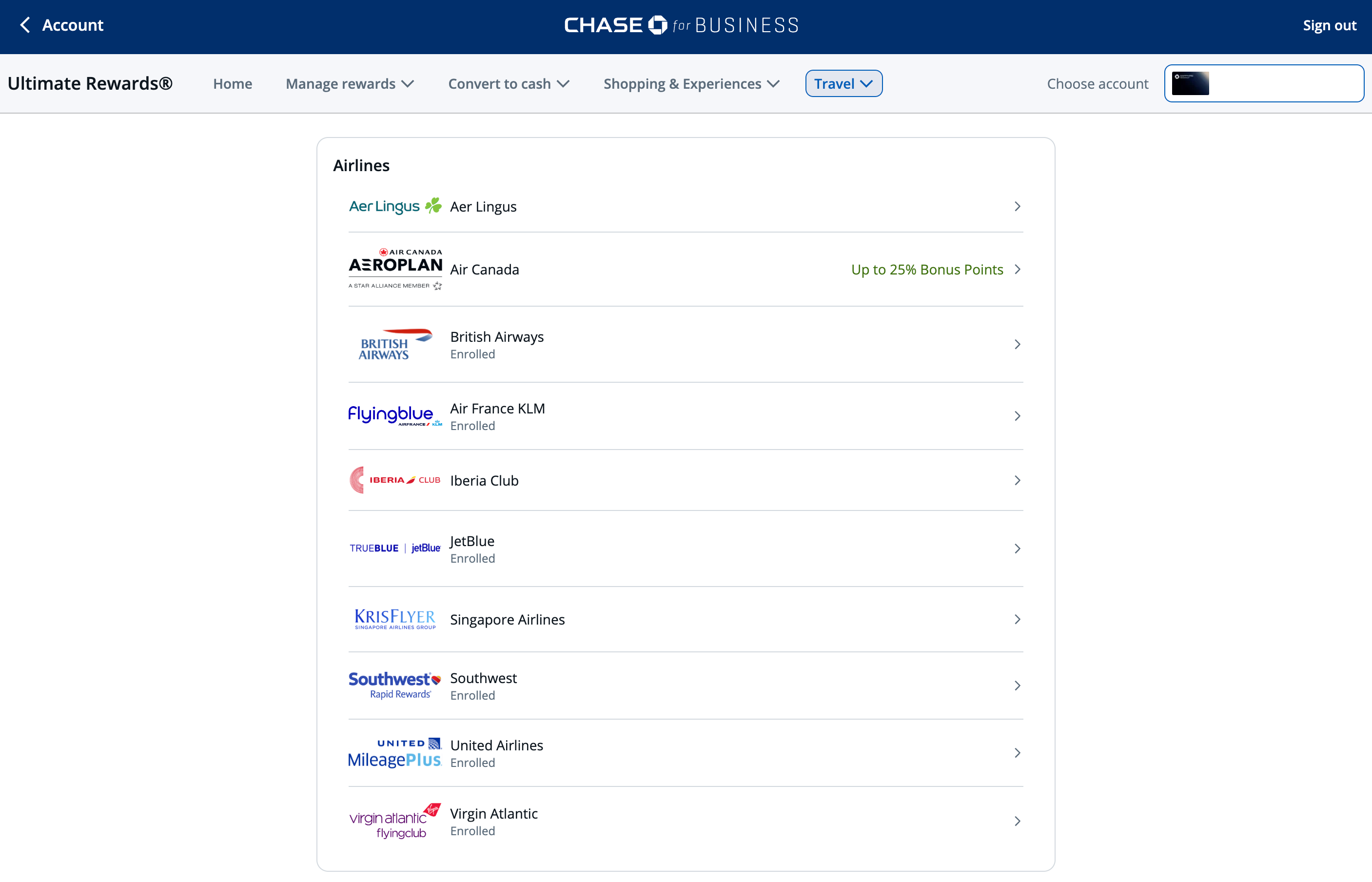Chase Ultimate Rewards transfer partners