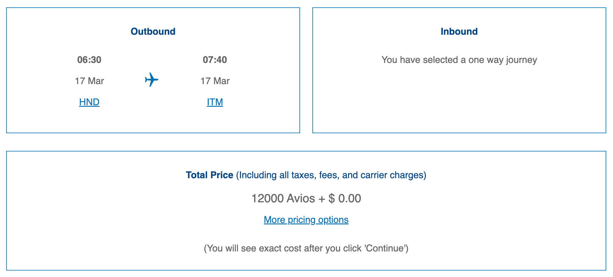 JAL award flight on British Airways website