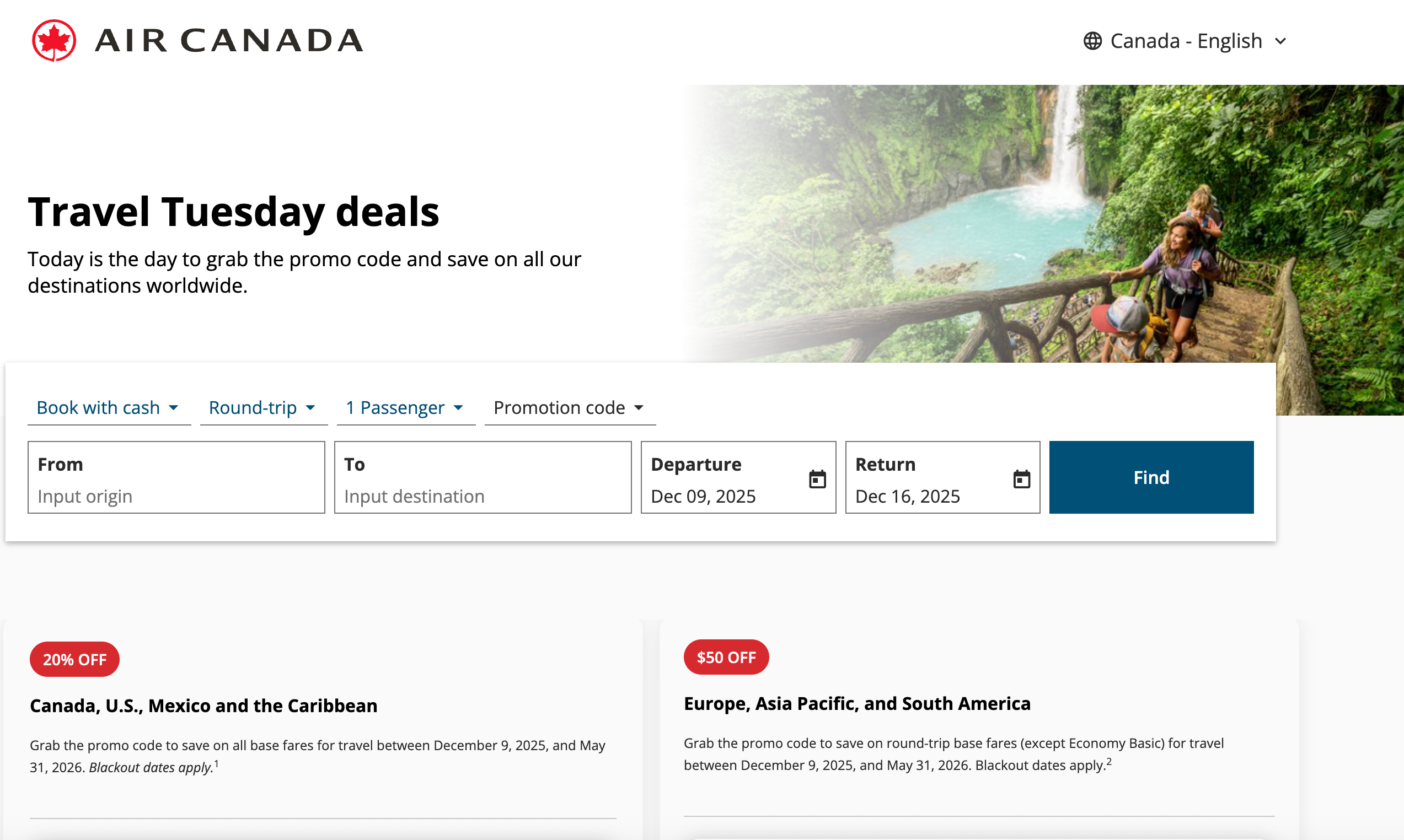 Air Canada Travel Tuesday landing page.