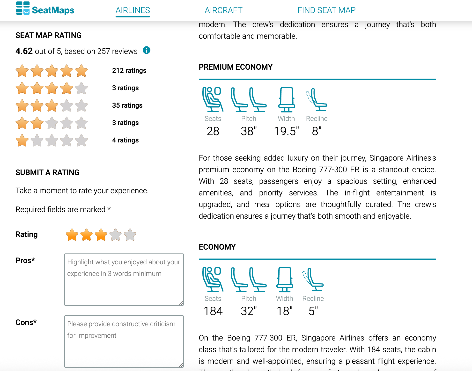 Seat map ratings. SEATMAPS.COM