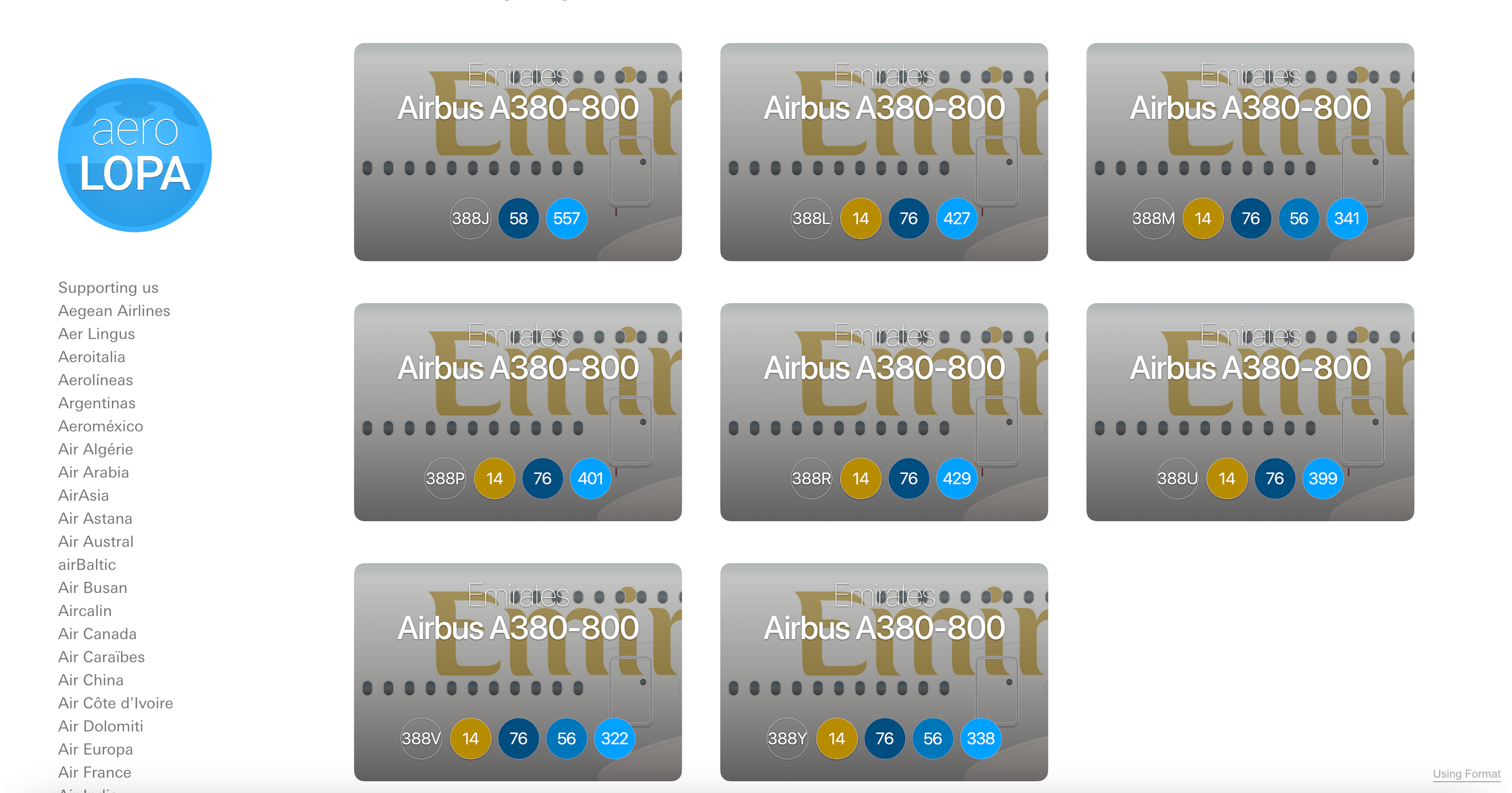 AeroLOPA search for an Emirates flight.