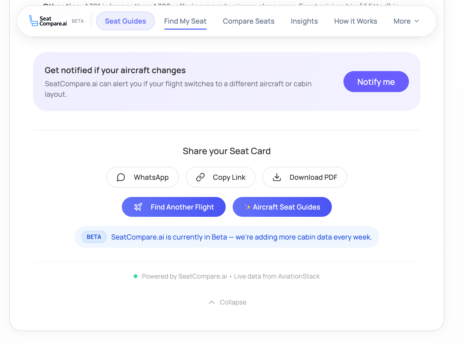 SeatCompare.ai search screens.