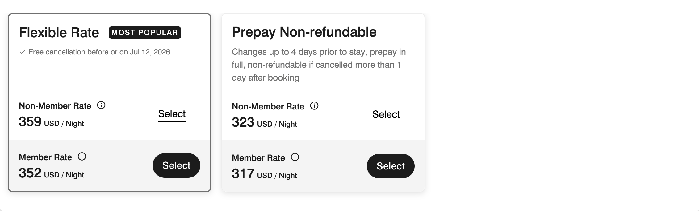 screenshot of marriott booking page