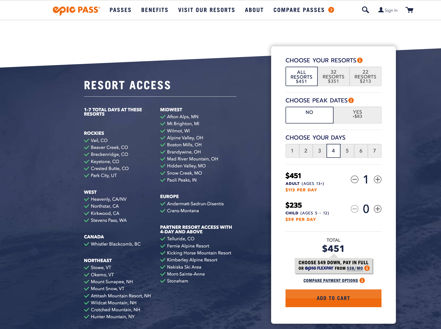 Epic Day Pass pricing. 