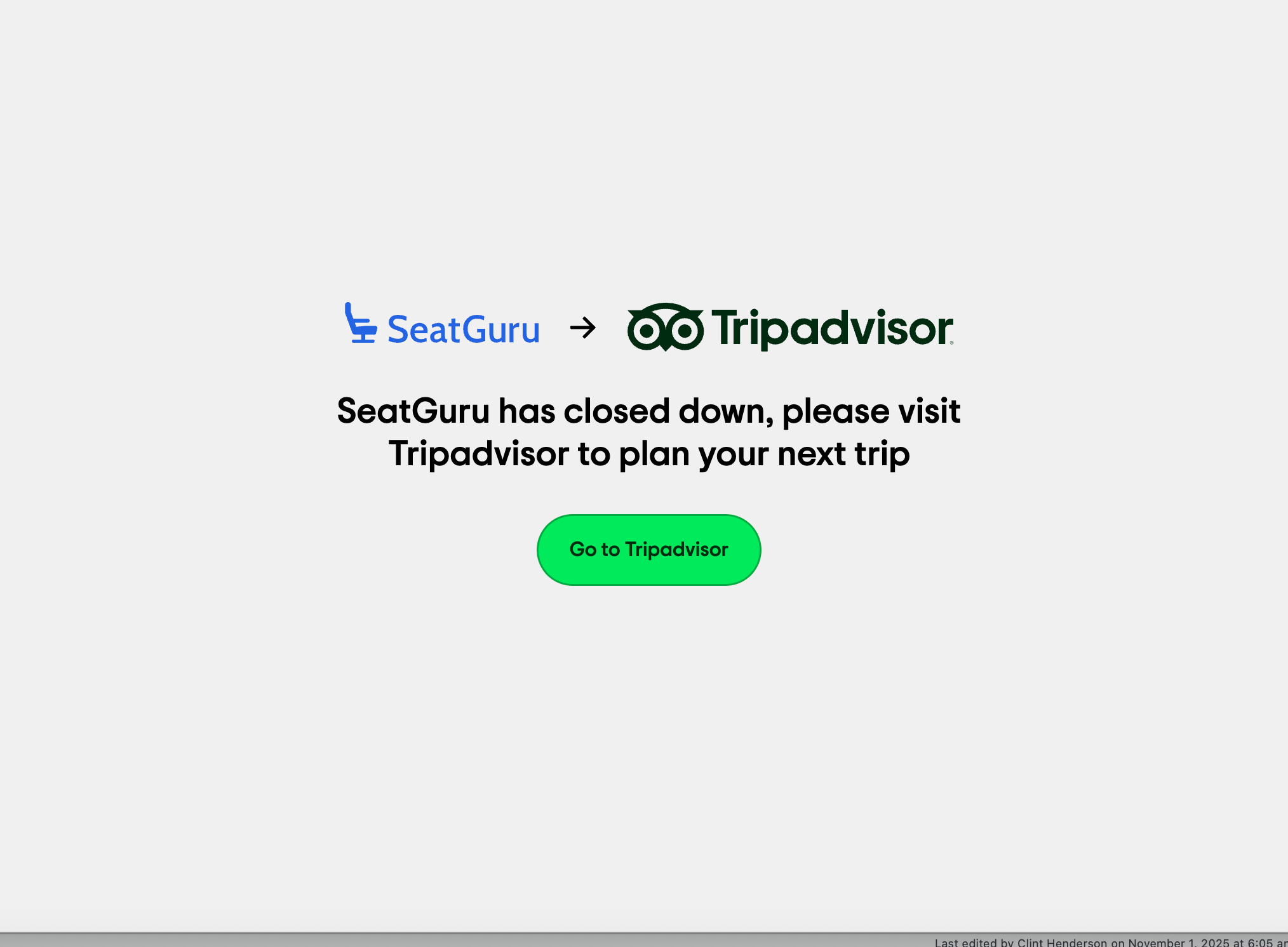 SeatGuru shutdown notice. TRIPADVISOR
