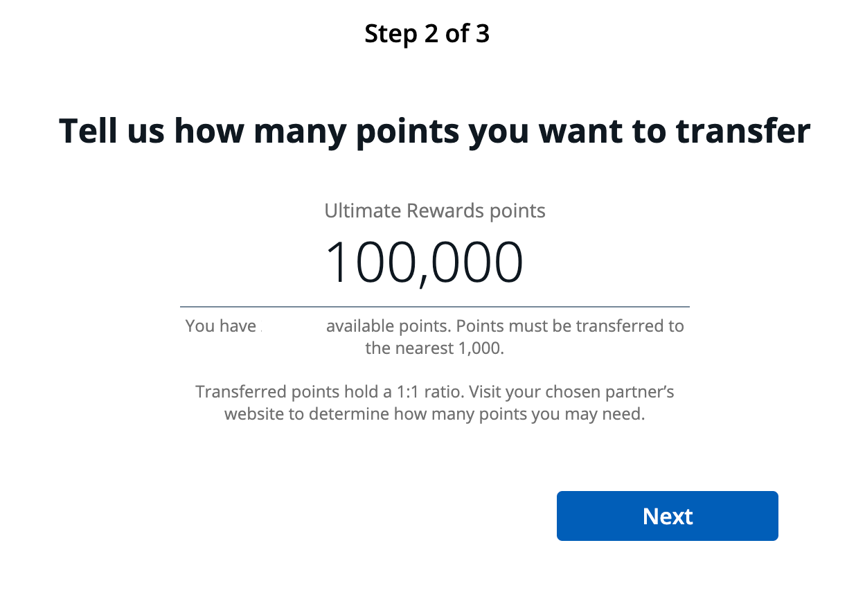 Transferring 100,000 Ultimate Rewards points