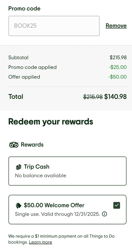 TripAdvisor snowshoeing checkout