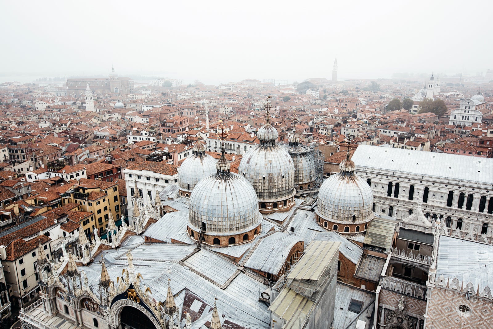 Venice cityscape with Basilica San Marco on a foggy day, Venice, Italy
