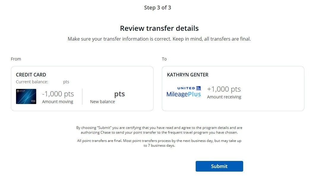 Transfer Chase points to United