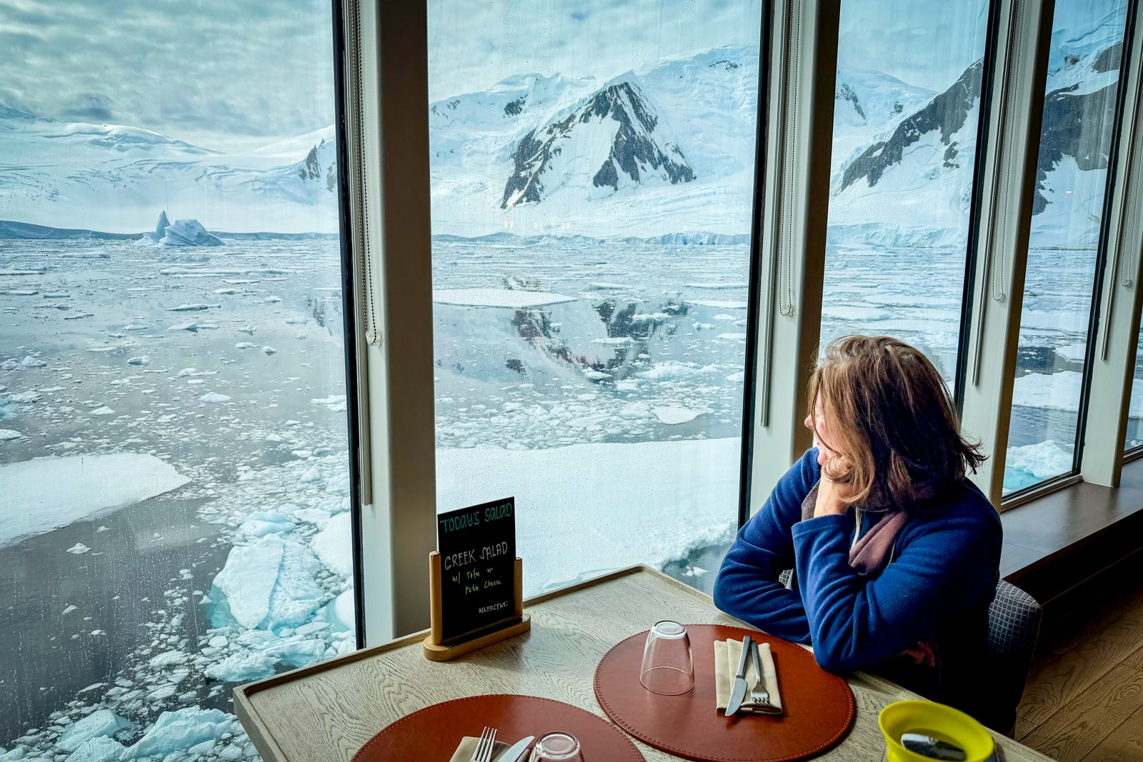 The view of ice from one of the restaurants on Roald Amundsen.