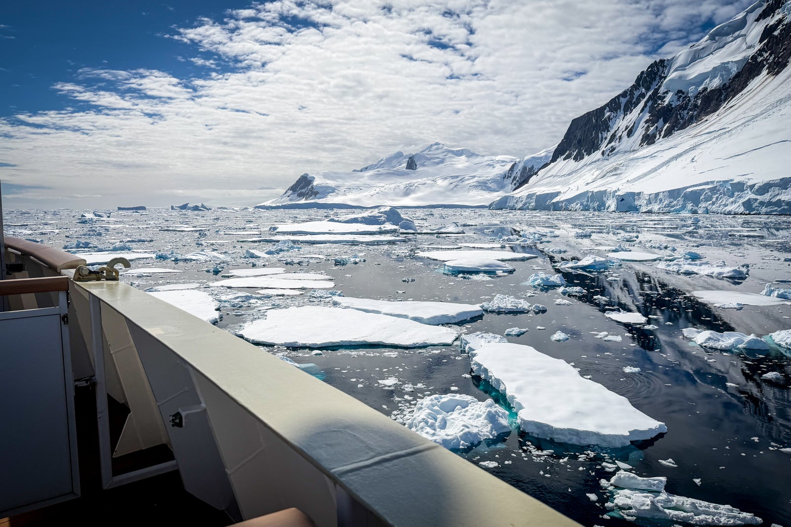 The view from the deck of Roald Amundsen as it passes through The Gullet in Antarctica.