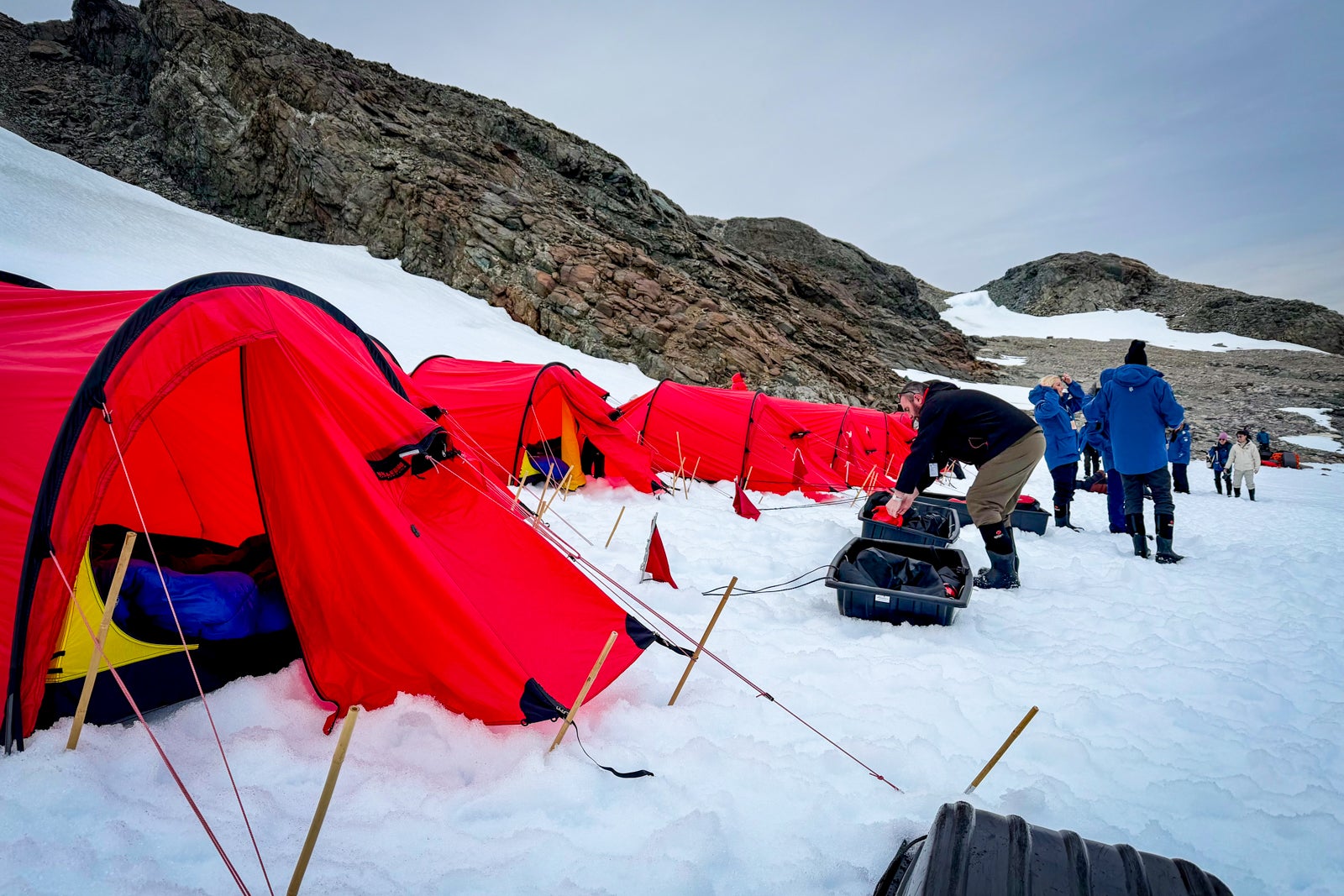 Roald Amundsen passengers camp on the ice.